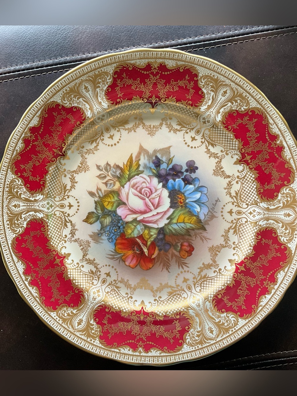 Vintage Aynsley J.A. Bailey Signed Floral Cabinet Plate Gold Gilt 10”